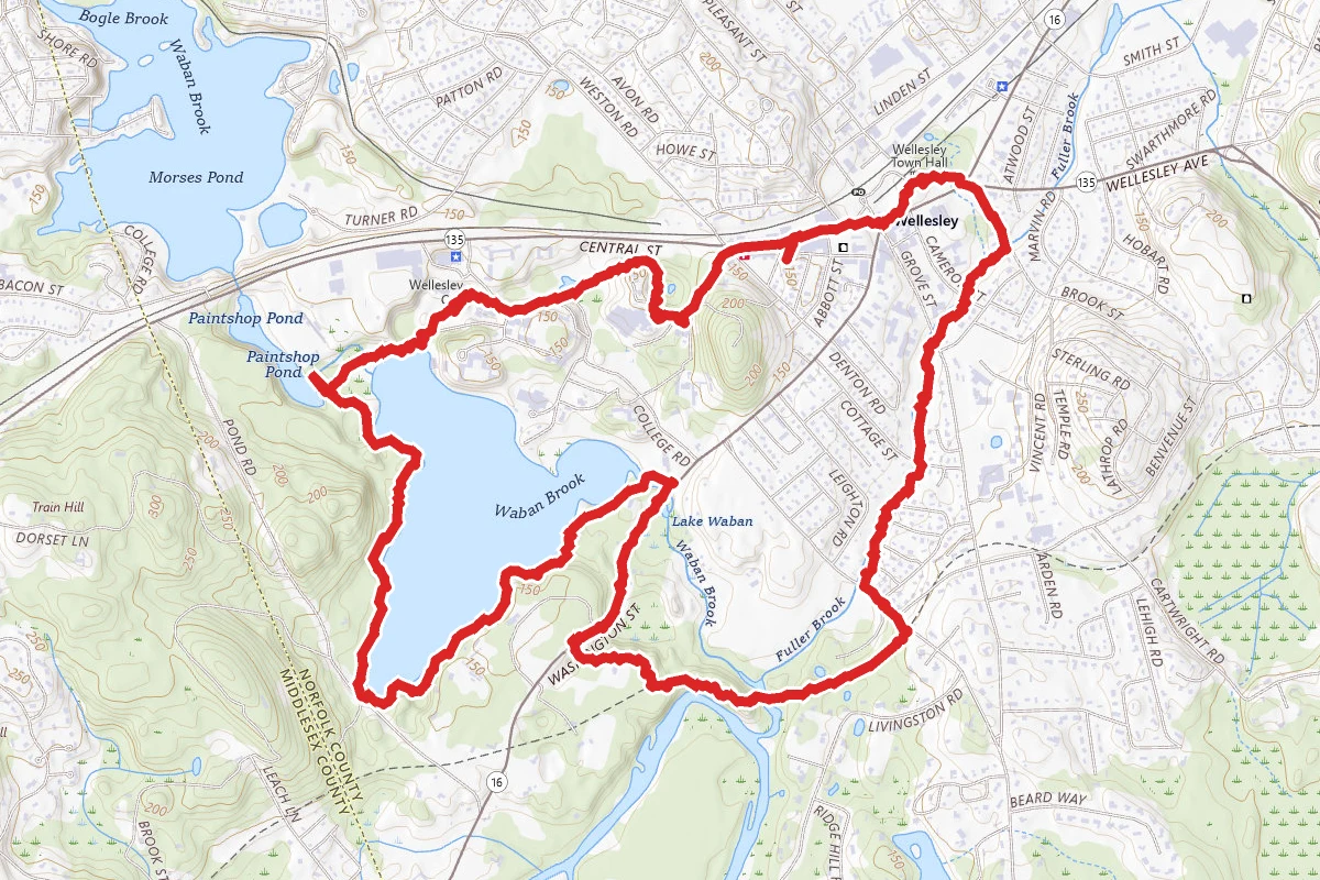 Wellesley College to Lake Waban to Fuller Brook Path