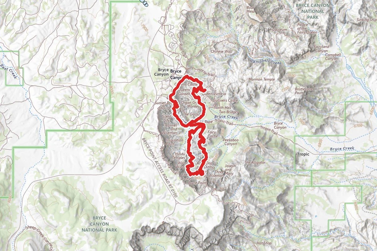 Wall Street and Queens Garden Loop to Peekaboo Loop (Figure Eight Trail)