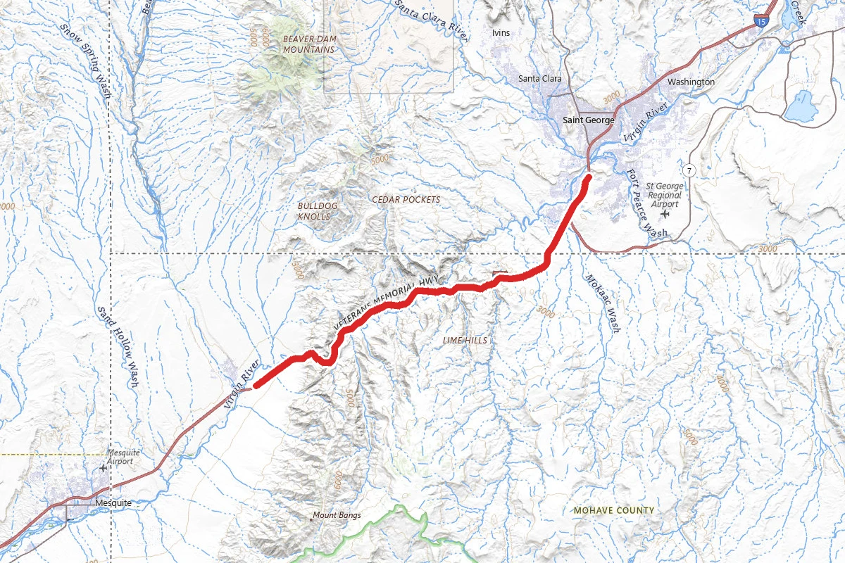 Virgin River Gorge Scenic Drive route map