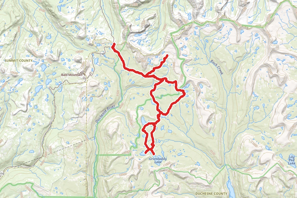 Highline Trailhead Loop - Naturalist, Four Lakes and Grandaddy Basins route map