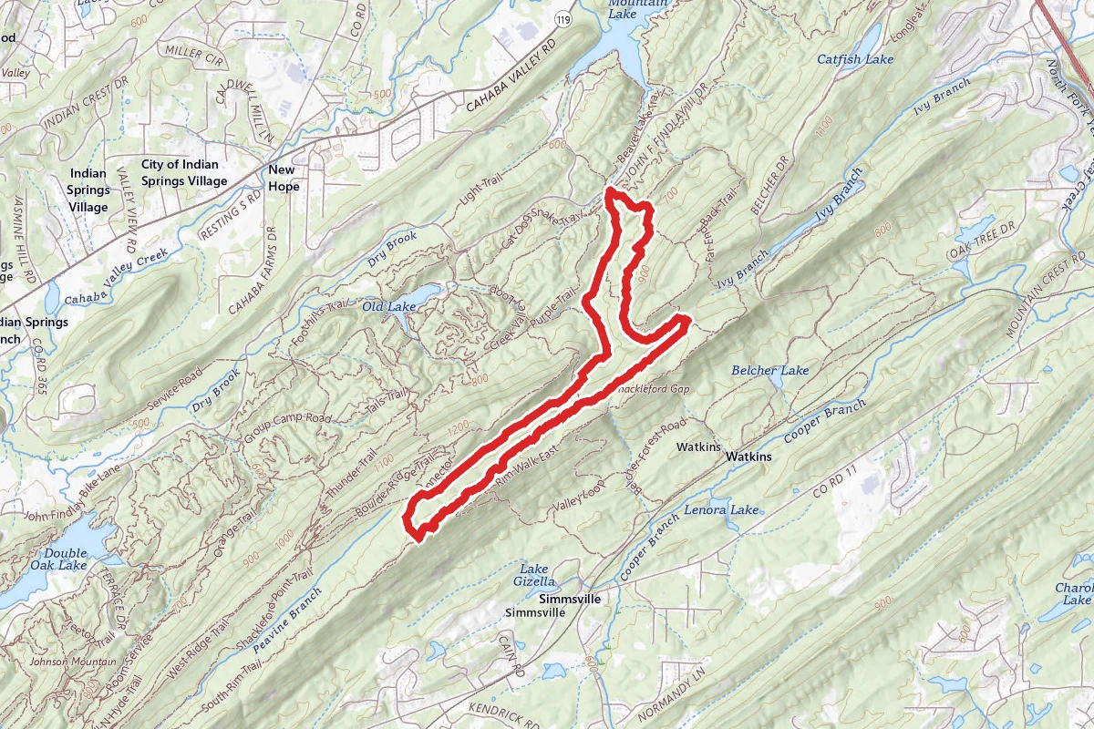 Oak Mountain Blue Trail and Red Road Loop