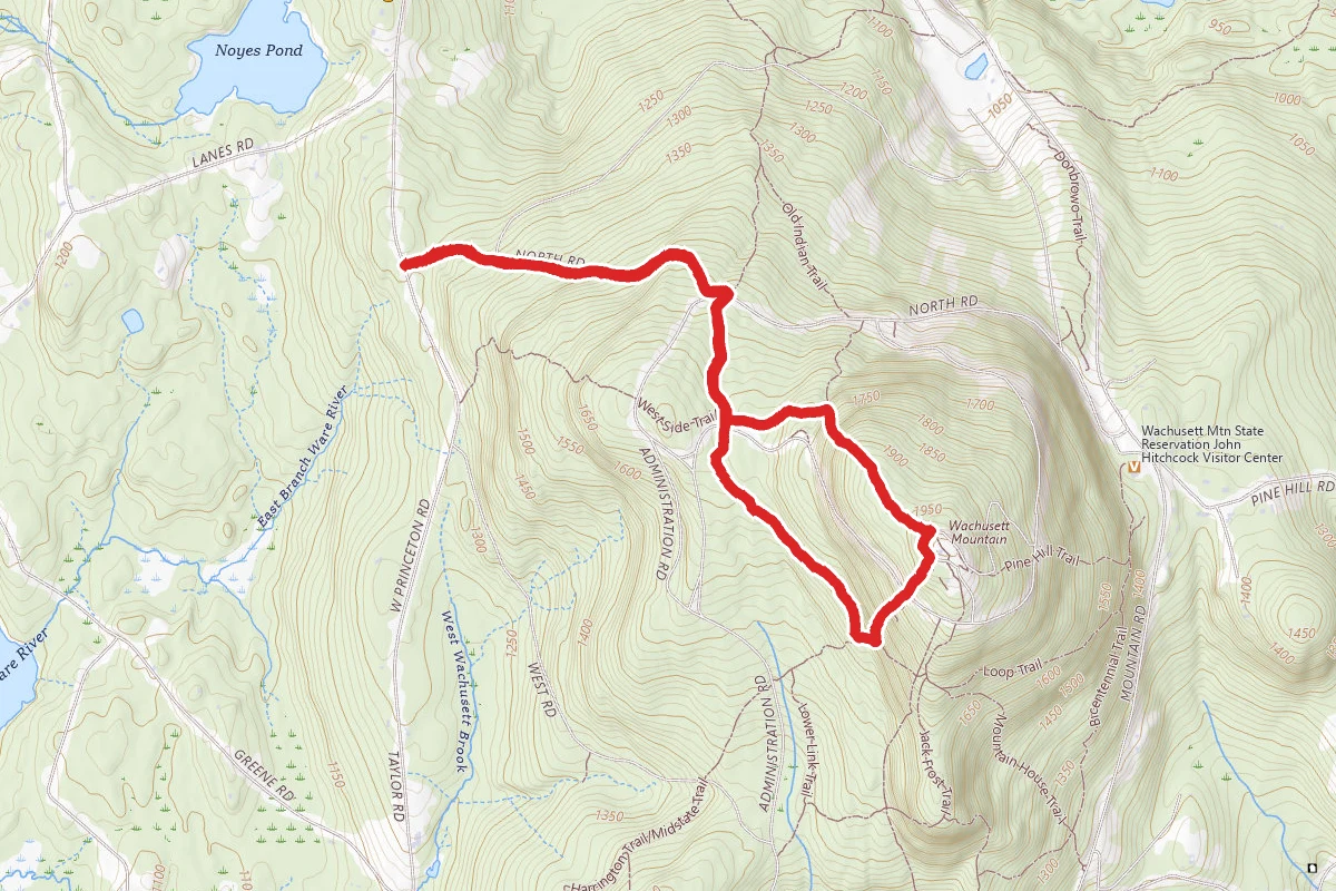 Wachusett Mountain via North Road and Semuhenna Trails