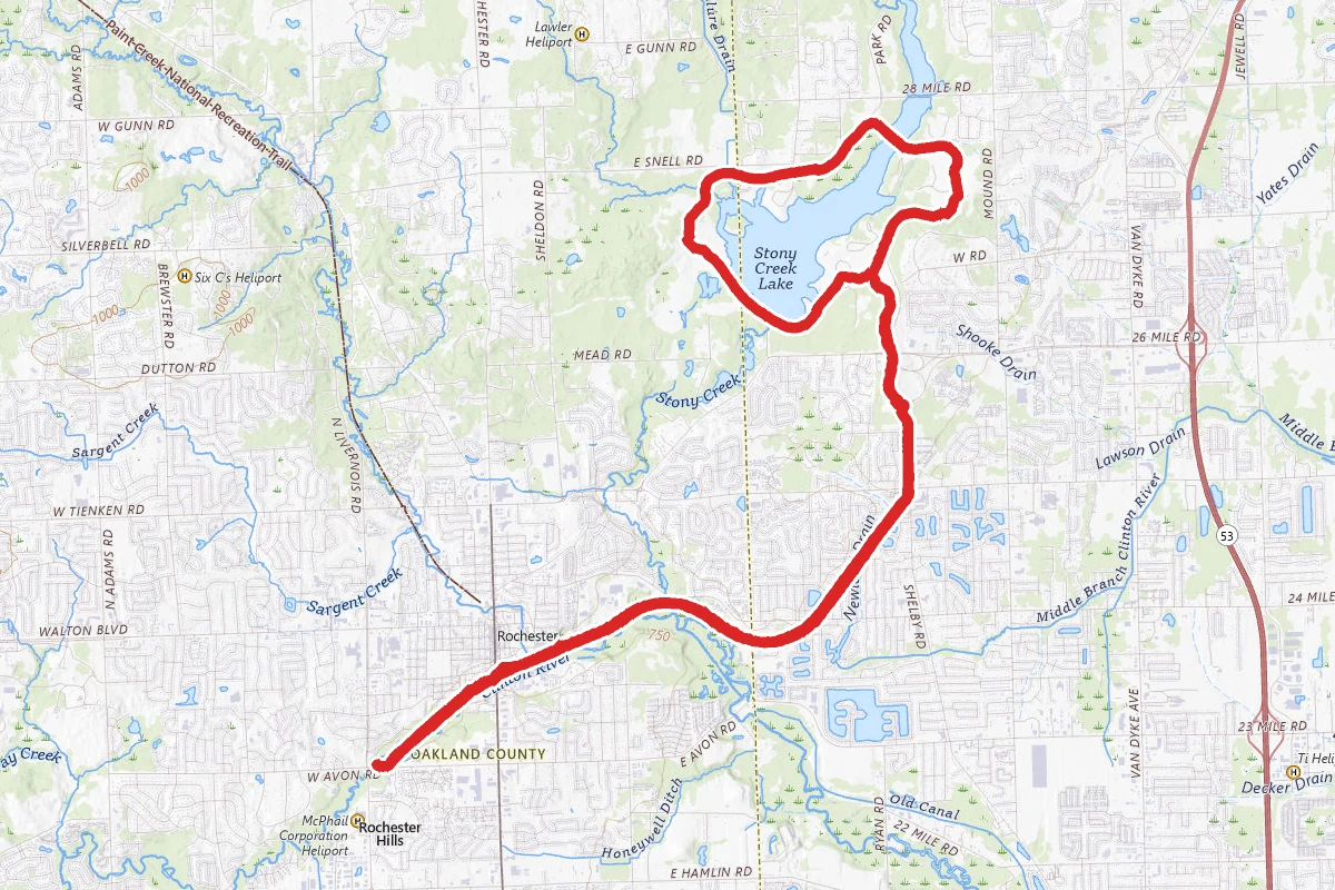 Stoney Creek Lake via Clinton River Trail