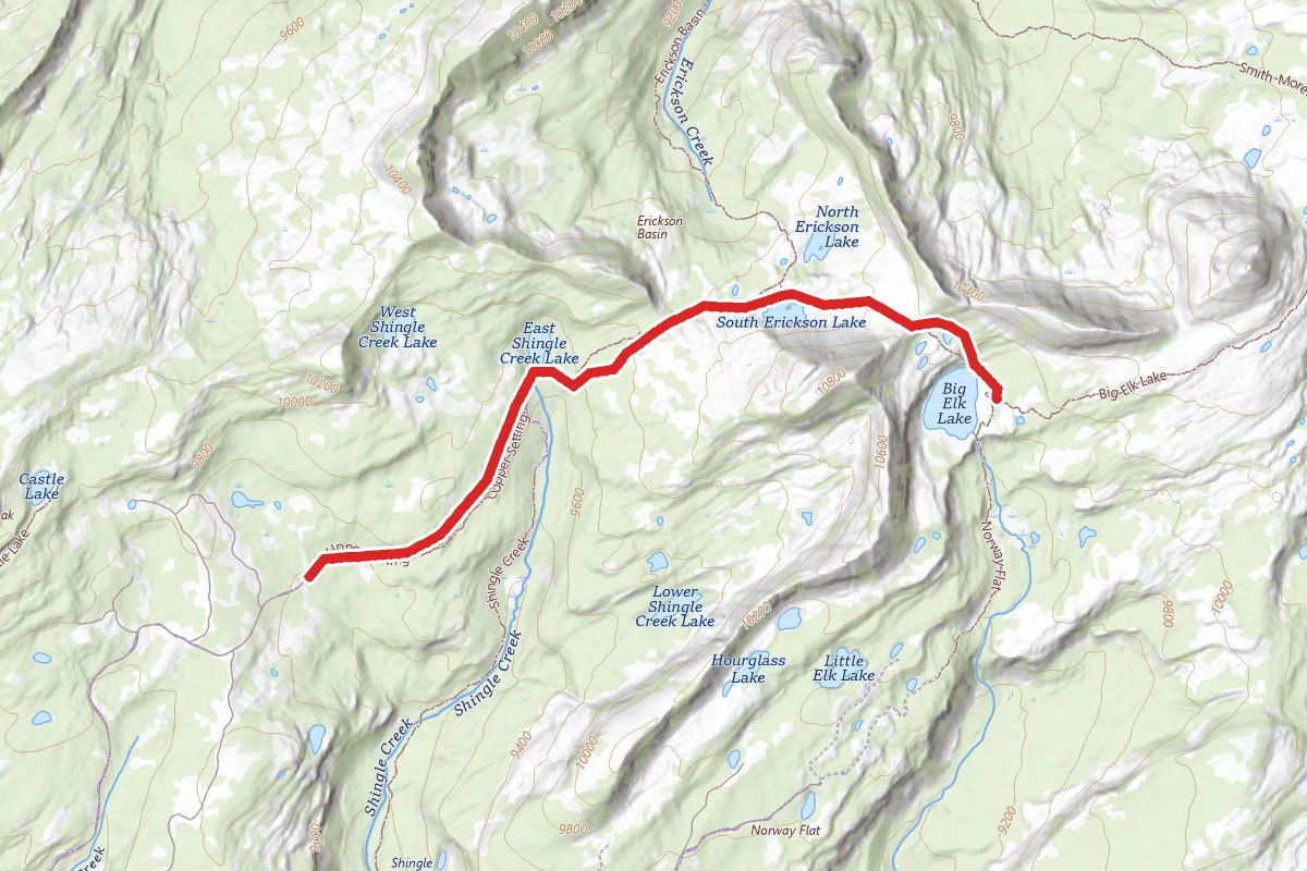 Upper Setting Trail to East Shingle Creek Lake, South Erickson Lake, and Big Elk Lake