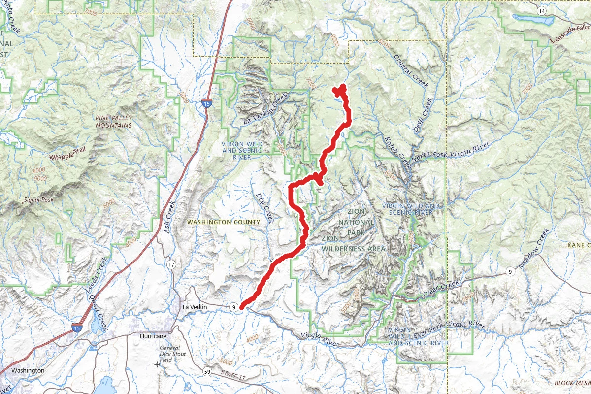 Kolob Reservoir Road route map