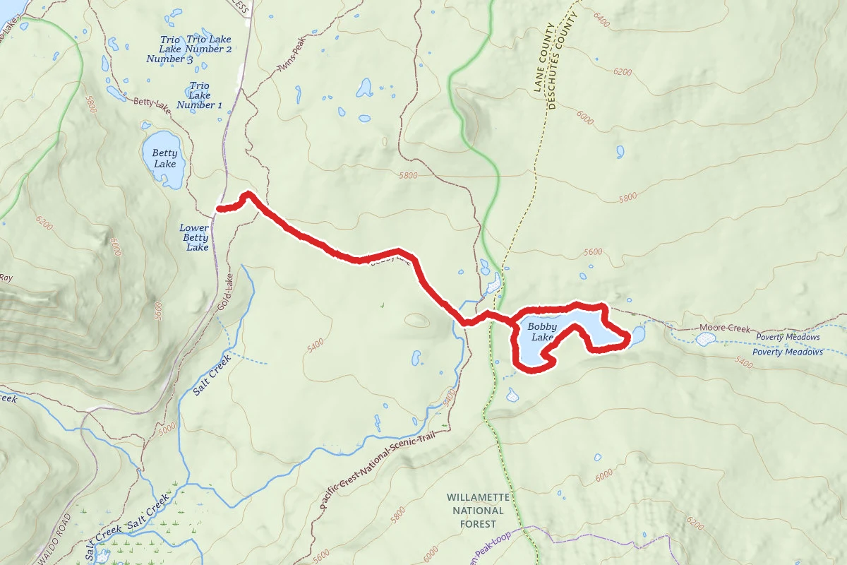 Bobby Lake Trail via Waldo Lake Highway