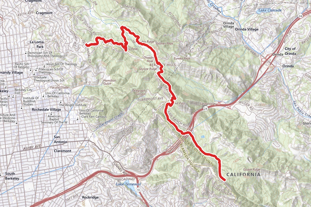 Grizzly Peak to Skyline via Bay Area Ridge Trail