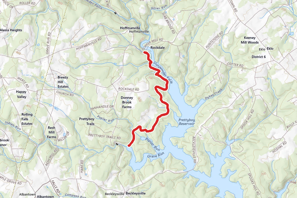 Prettyboy Reservoir Trail from Clipper Mill Bridge