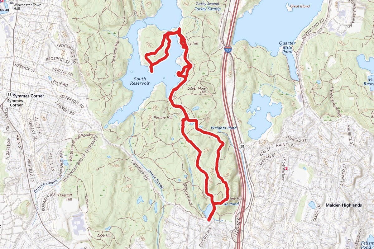 Middle Reservoir and South Reservoir via Red Cross Path and Brooks Road