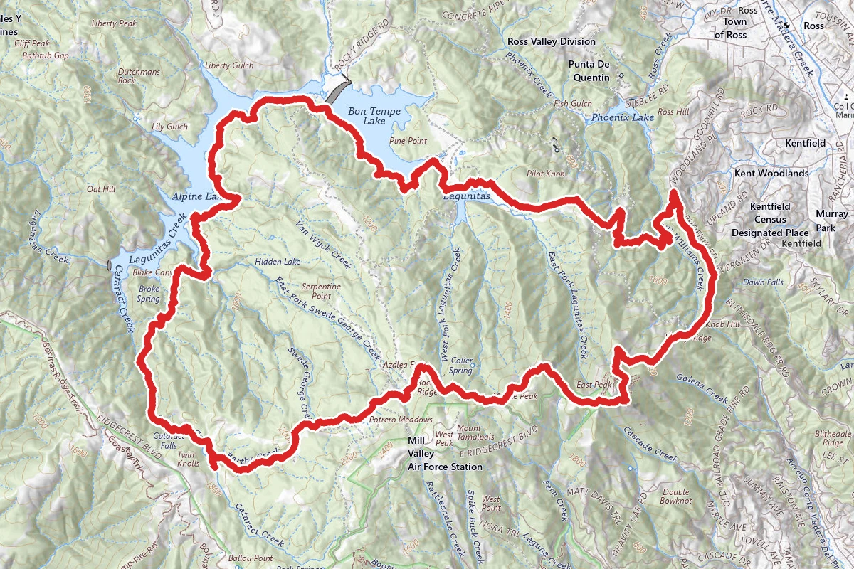 Lake Lagunitas, Bon Tempe and Alpine Lakes, Cataract Falls to Mount Tam Loop