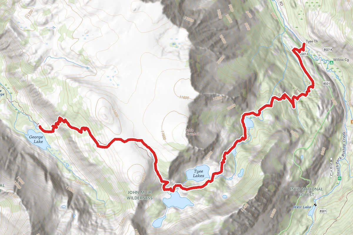 Tyee Lakes and George Lake route map