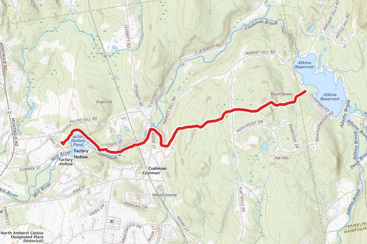 Puffers Pond to Atkins Reservoir via Robert Frost Trail