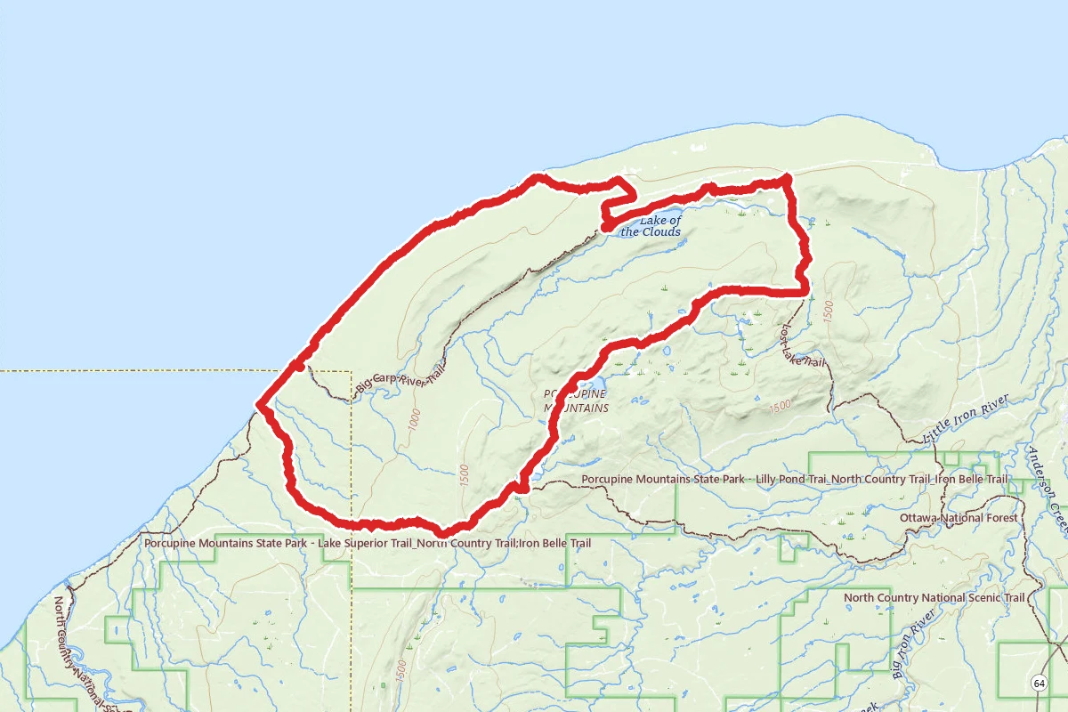 Escarpment, Government Peak, Little Carp River and Lake Superior Trails