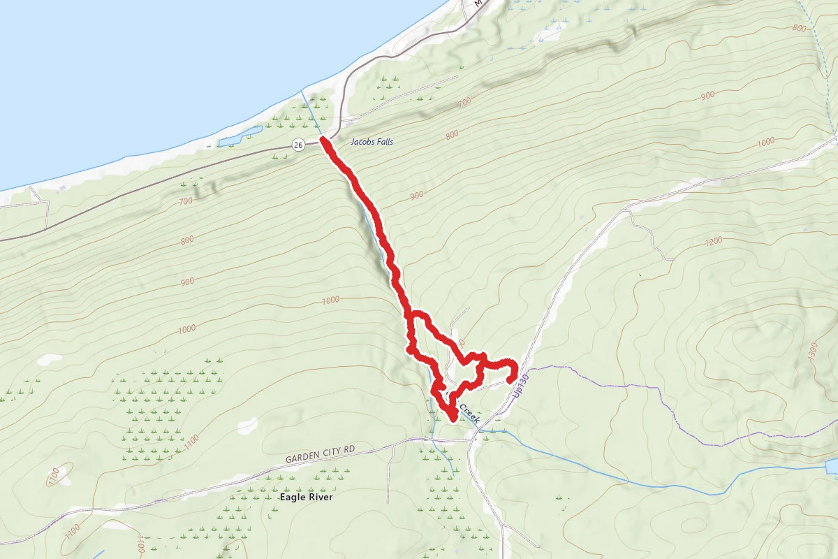 Jacob’s Falls and Arnold Mine Falls via Forest to Ruins to Creek Trails