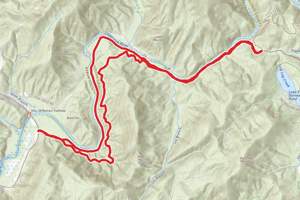 Chattooga Trail to Lick Log and Pig Pen Falls from Russell Bridge