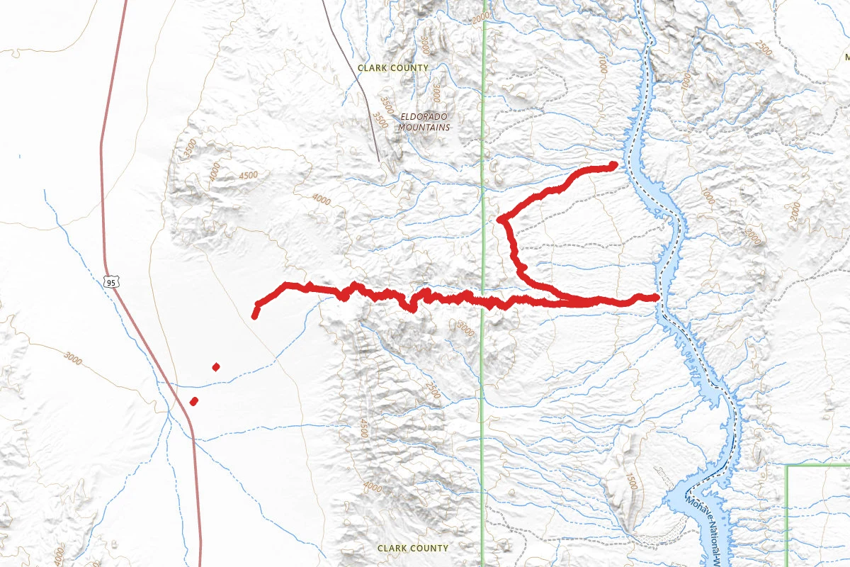 Eagle Wash, Aurora Wash, Aztec Wash, Combination Mine Road, and Nelson Cutoff Road OHV Route