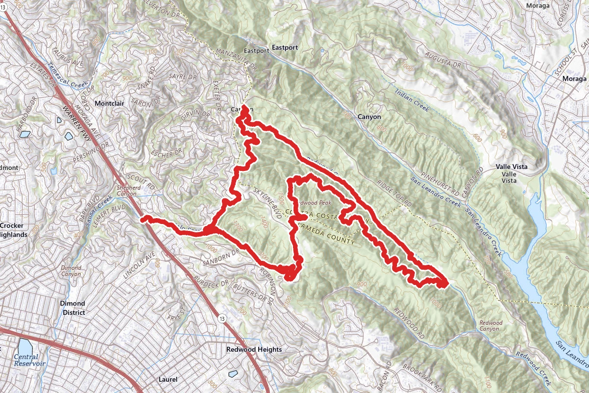 Palos Colorados, Big Trees, Redwood Peak, French, Stream and Castlepark