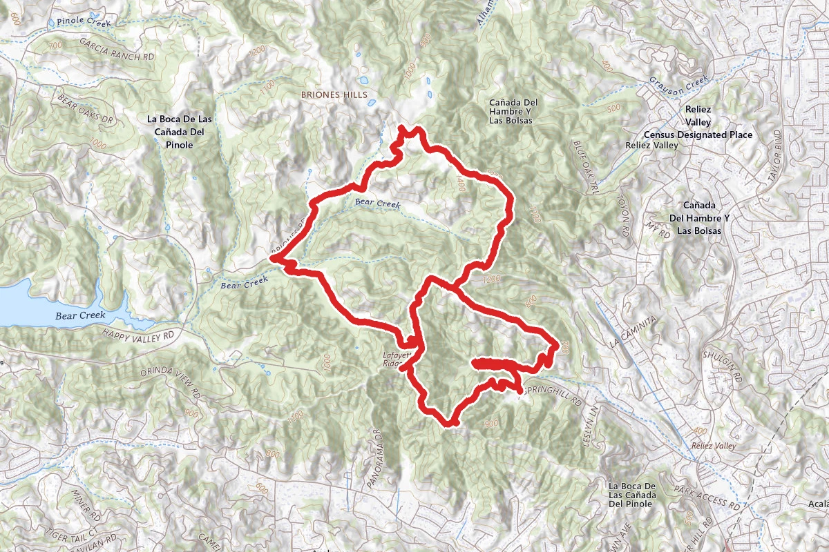 Buckeye Ranch, Sunrise, Seaborg, Briones, Tabletop, and Springhill Trails