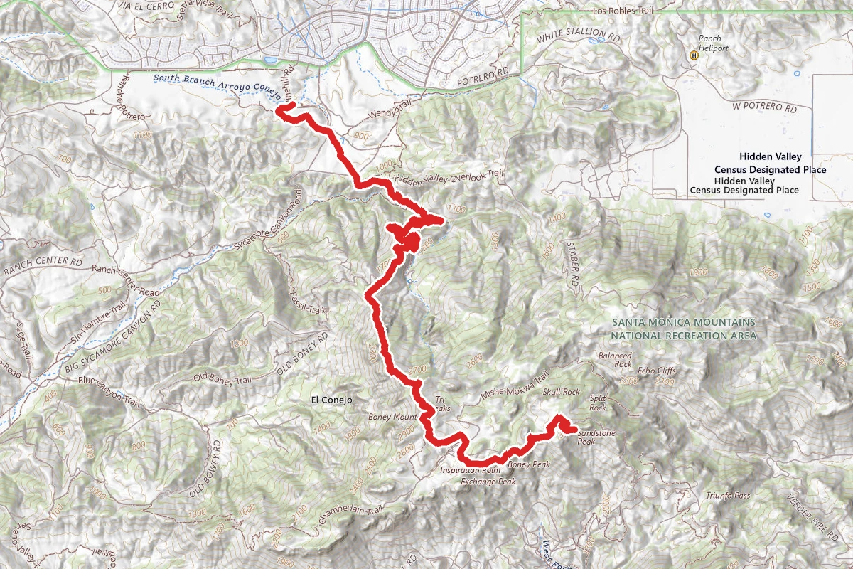 Sandstone Peak via Ranch Overlook Trail to Old Boney Trail to Backbone Trail