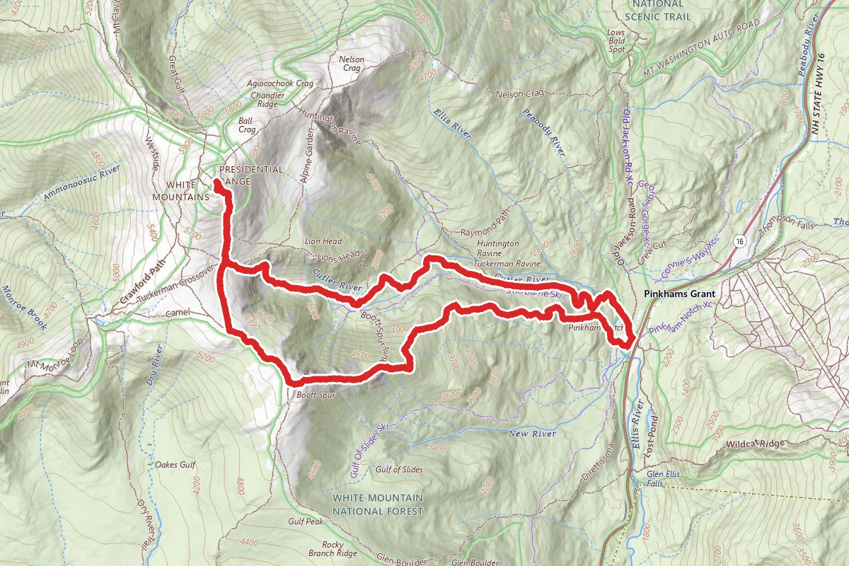 Boott Spur and Davis Path and Tuckerman Ravine Trail to Mount Washington