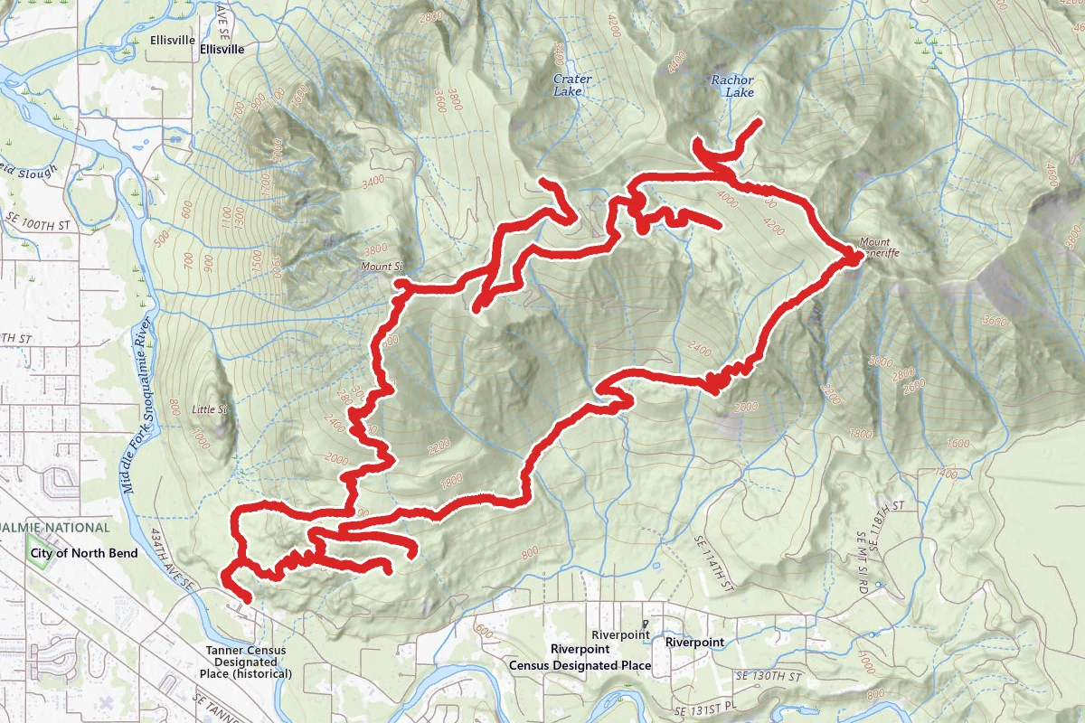 Old Mount Si Trail to Teneriffe Trail to Kamikaze Trail Loop