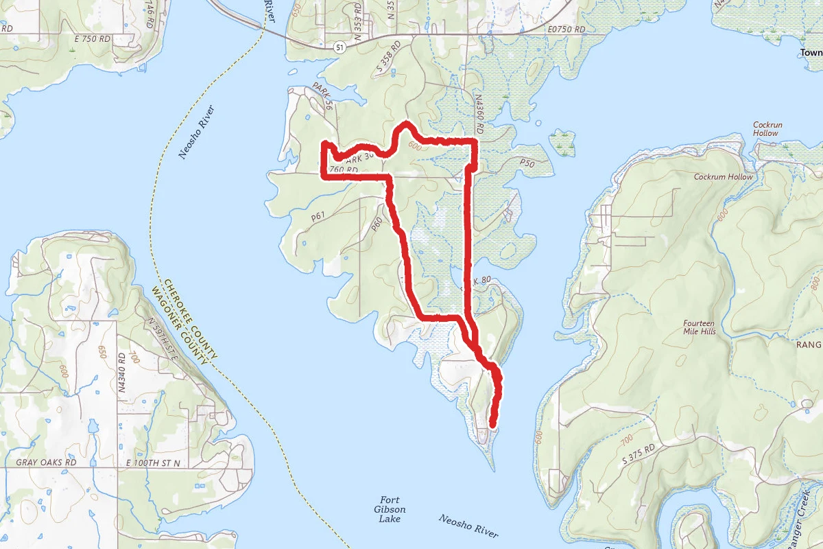 Fossil Trail, Sequoyah Paved Trail, Whispering Pines Trail, and the Eagles Roost Trail