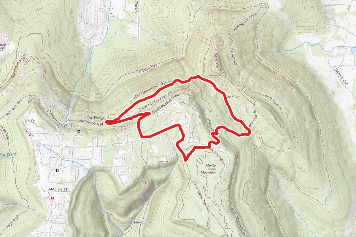 Sinks Trail, Mountain Mist Trail, Cold Springs Trail, and Firetower Loop