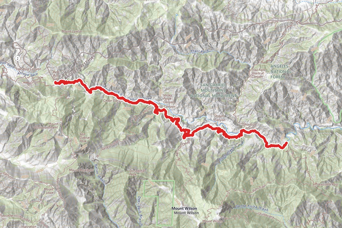 Gabrielino Trail from Redbox to Devore Trail Camp