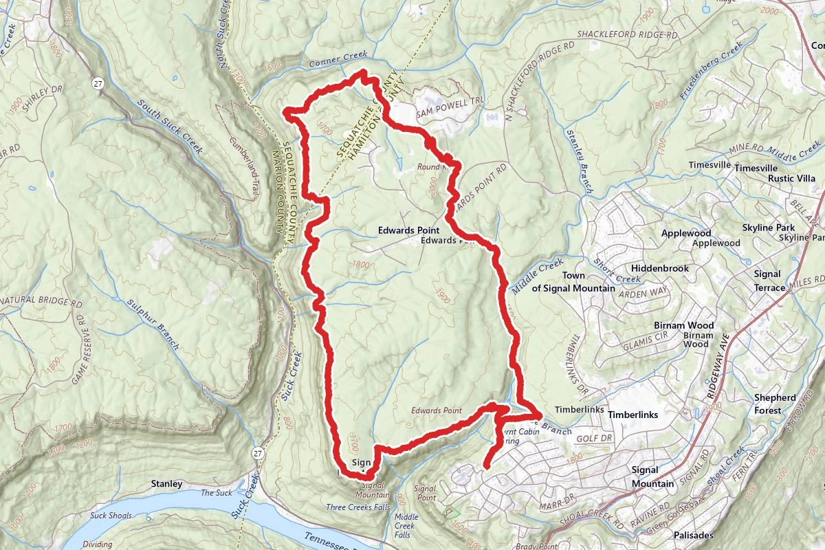 Signal Point, Yellow, Prentice Cooper Orange and Bee Branch Trail Loop