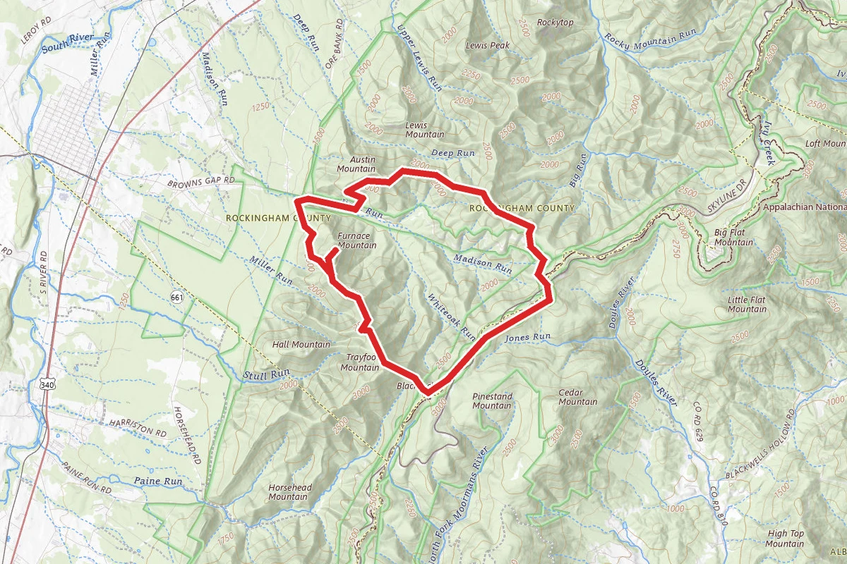 Austin Mountain and Furnace Mountain Loop route map