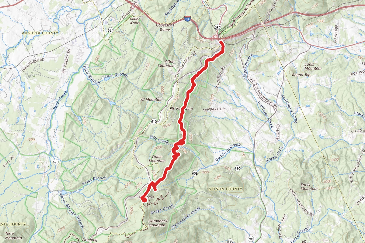 Rockfish Gap to Dripping Rock and Humpback Mountain via Appalachian Trail