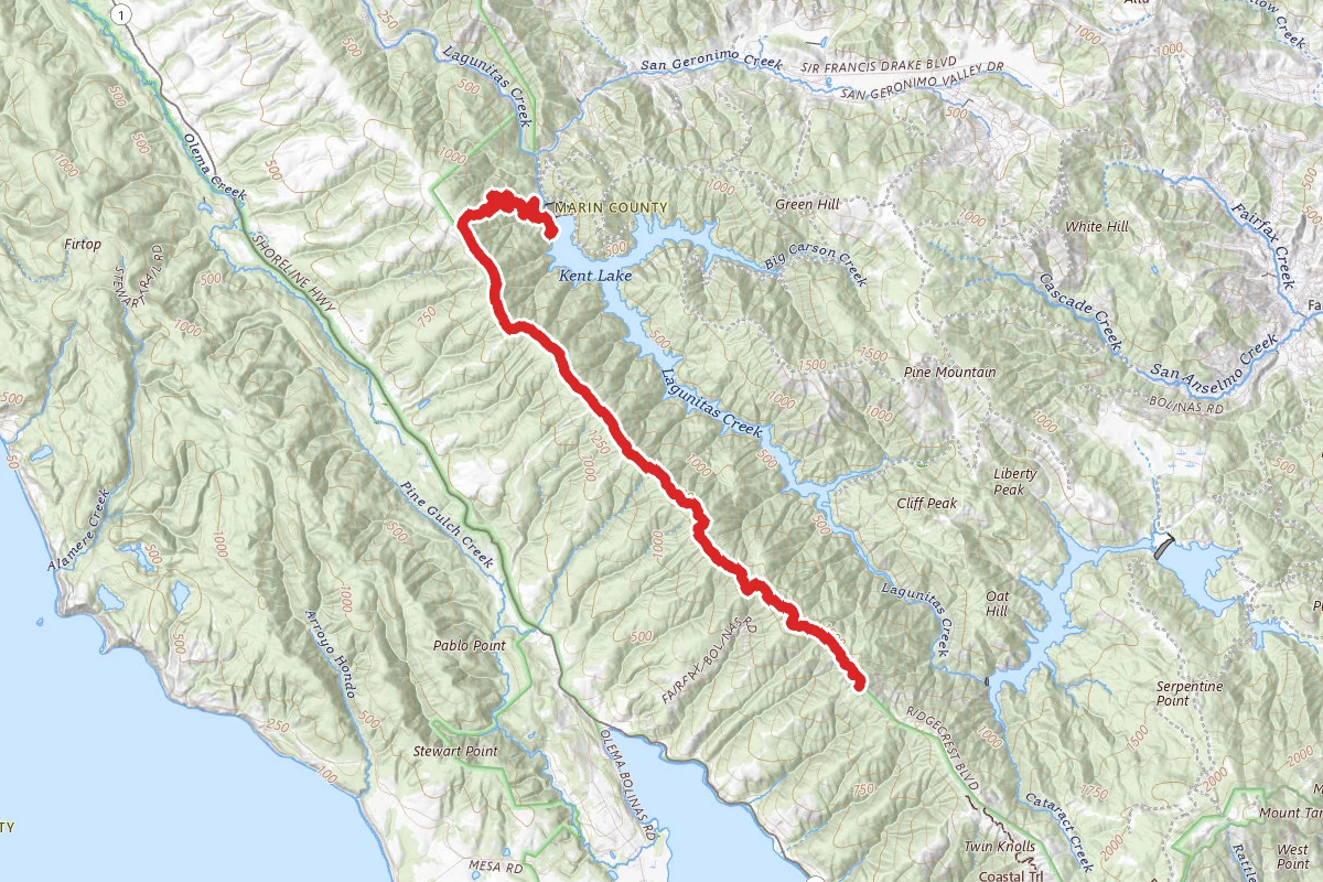Bolinas Ridge Trail to Kent Lake from Bolinas-Fairfax Road