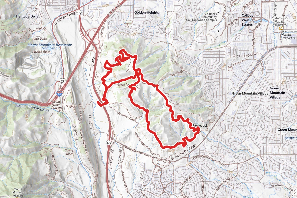 Box O' Rox, Rooney, Hayden, and Green Mountain Trails Loop