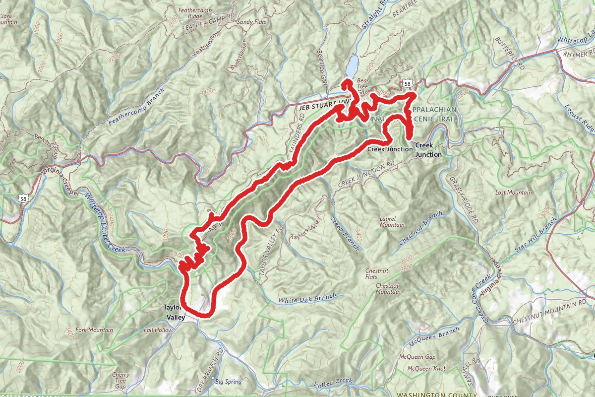 Beargap Trail to Appalachian Trail to Virginia Creeper Loop