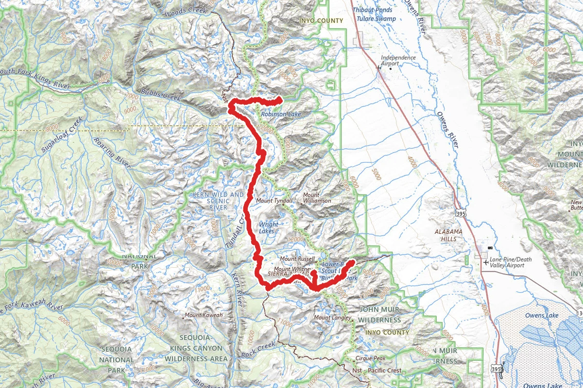 Onion Valley to Mt. Whitney via Kearsarge Pass and John Muir Trails