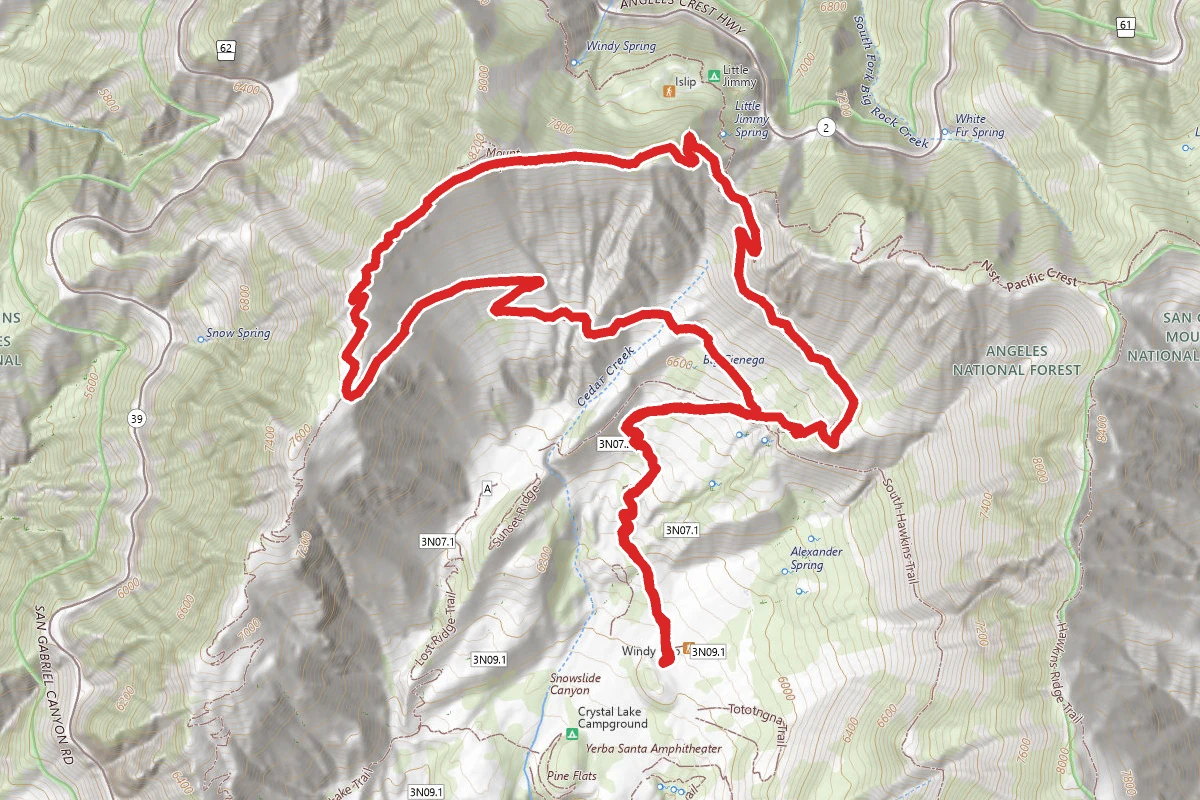 Windy Gap to Mount Islip to Big Cienega Trail