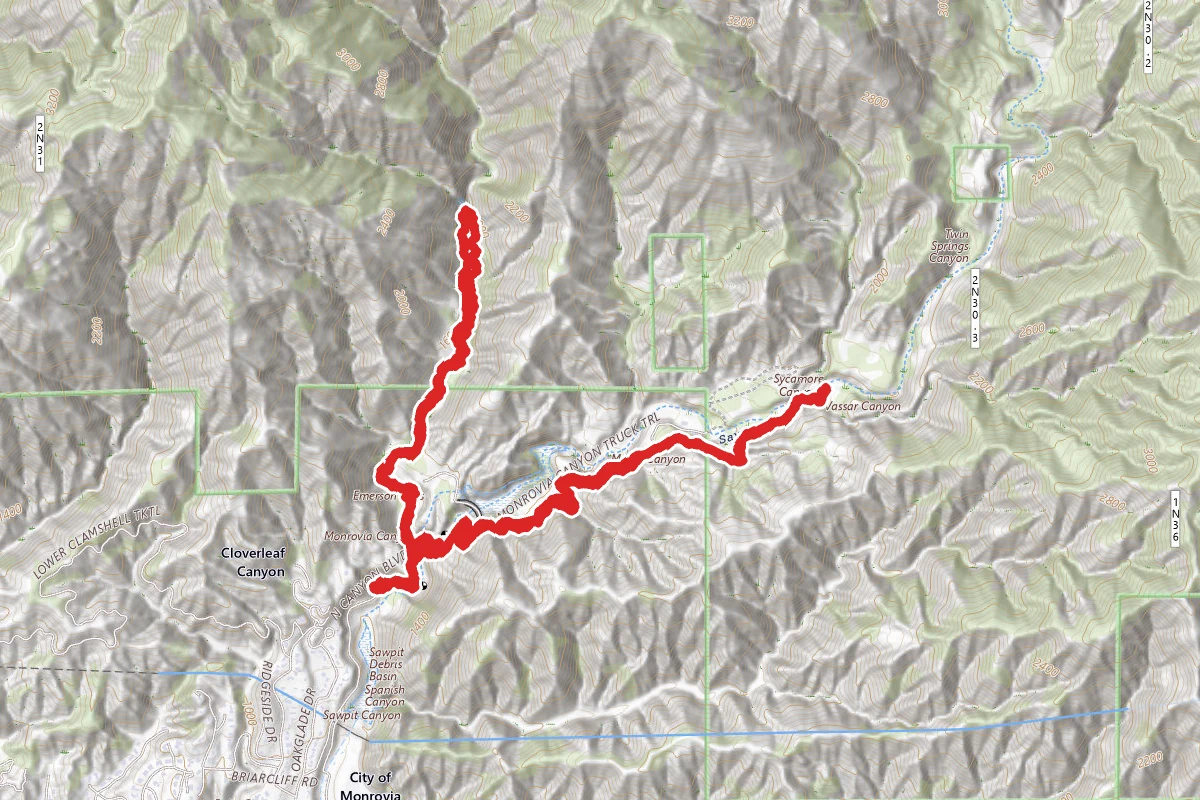 Falls Trail to Monrovia Canyon Park Trail