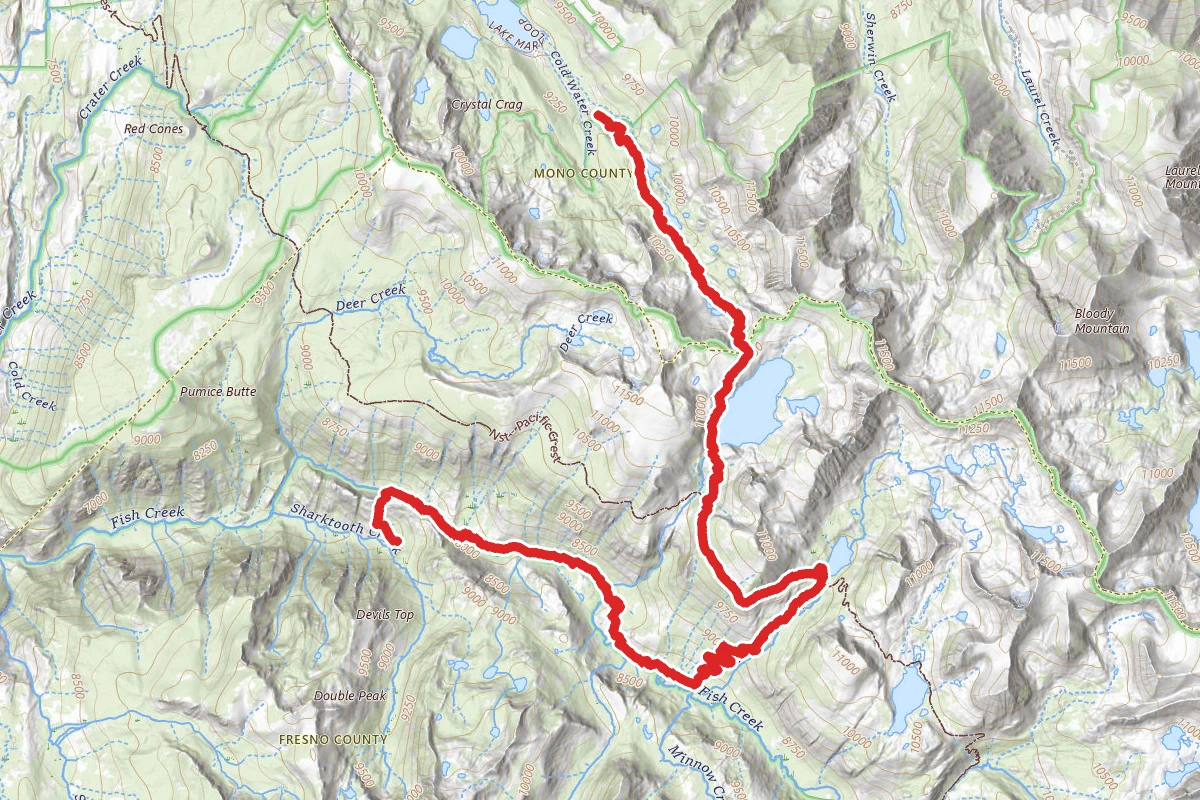 Iva Bell Hot Springs, Duck Lake and Purple Lake via Reds Meadow, Duck Pass Trail and John Muir Trail