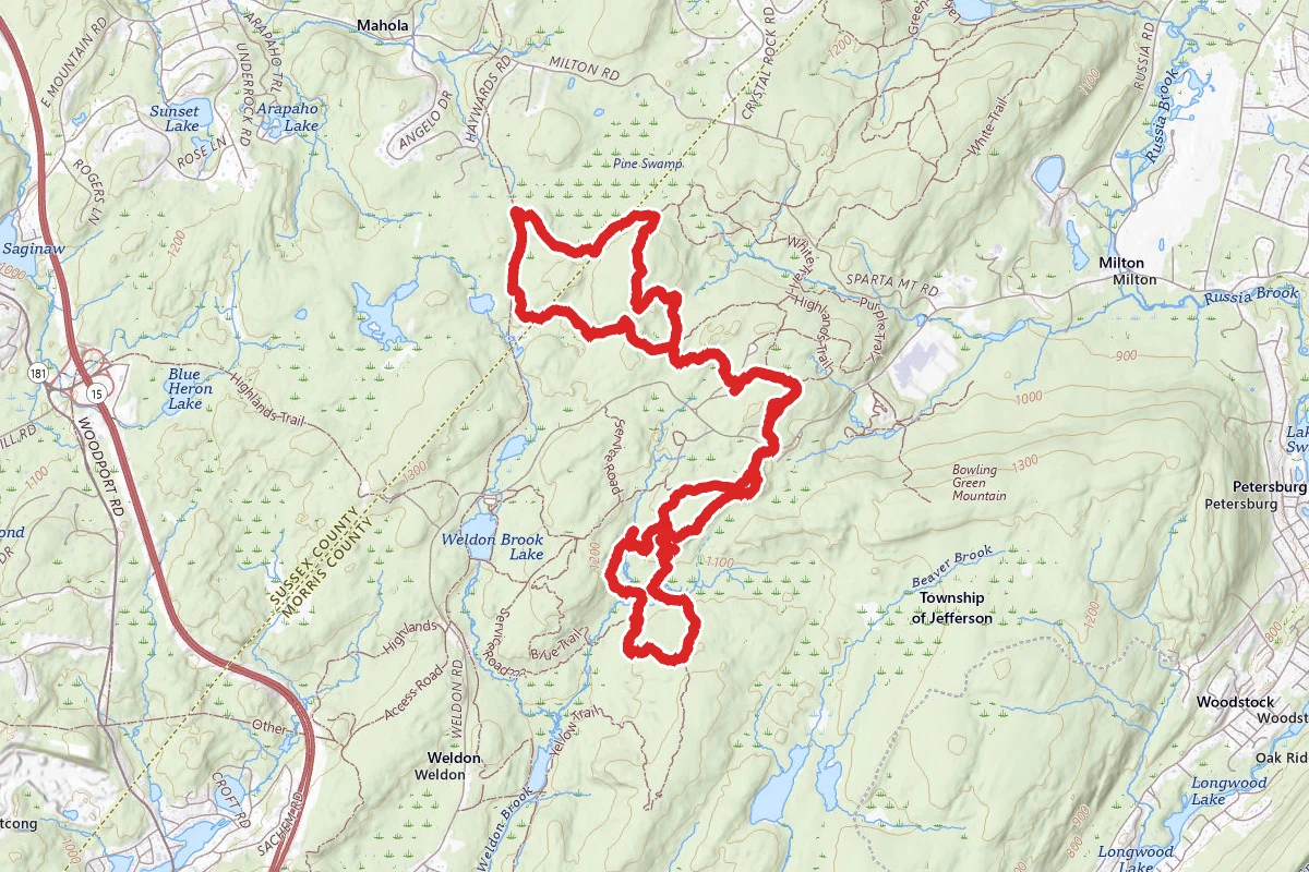 Highlands, Yellow, White, Blue, Green and Orange Trails Loop