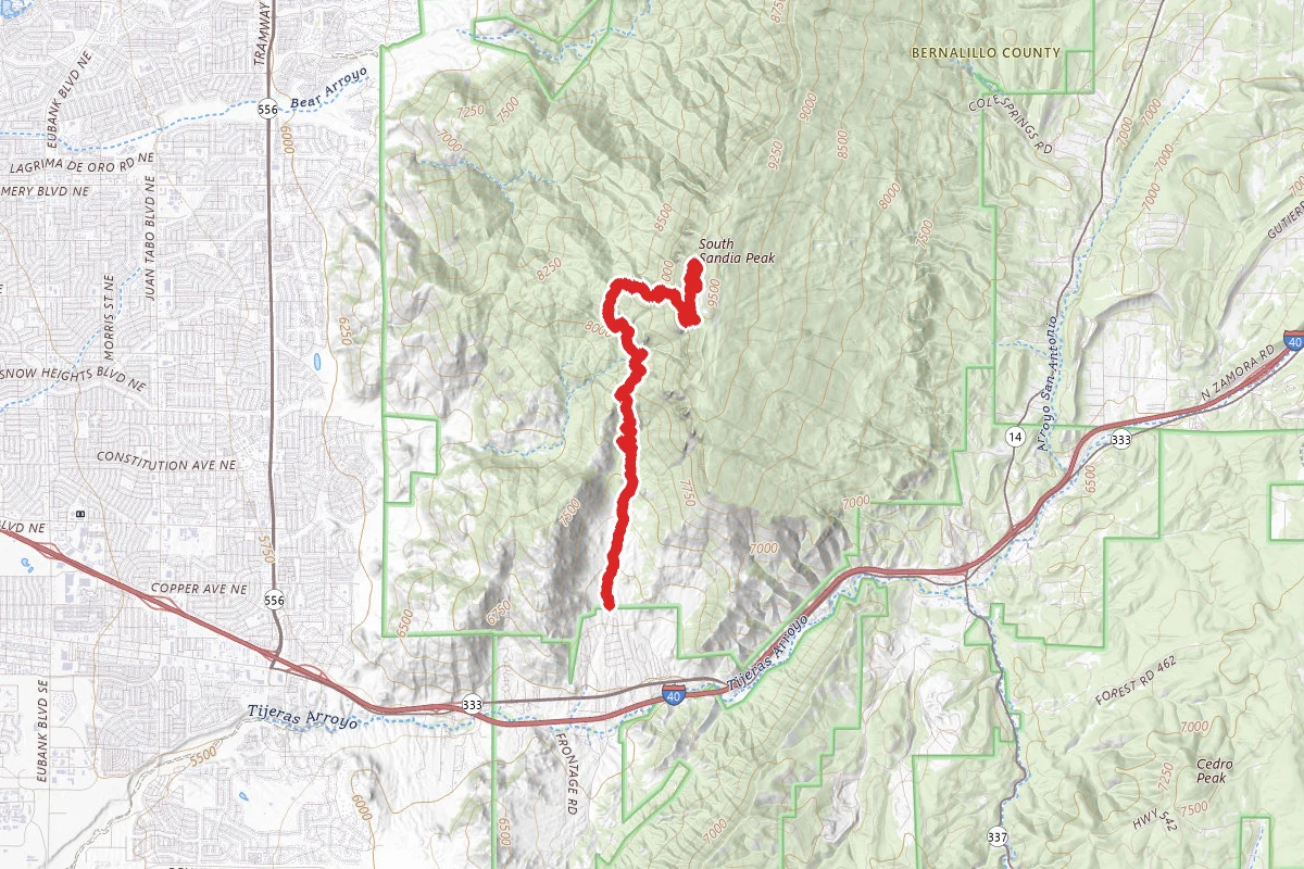 South Sandia Peak via Three Gun Spring and Embudito Trail