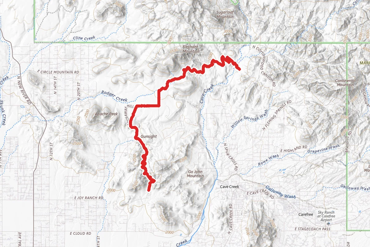 Spur Cross Trail to Maricopa Trail to Go John Trail