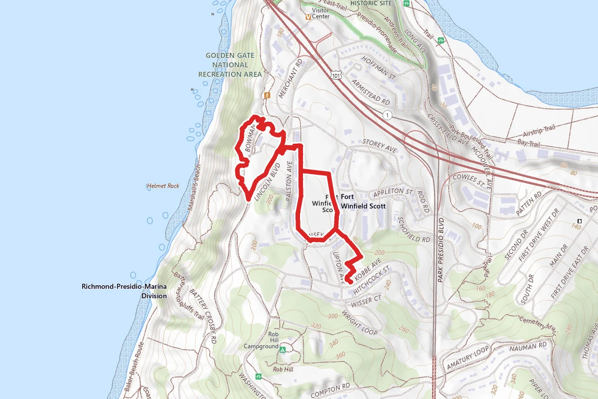 Fort Winfield Scott and Golden Gate Overlook Loop route map