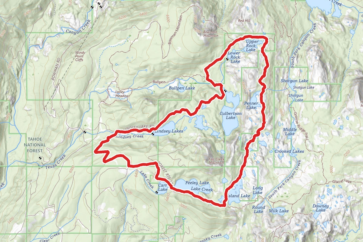 Round Lake Trail to Crooked Lake Trail and Lindsey Lake Trail
