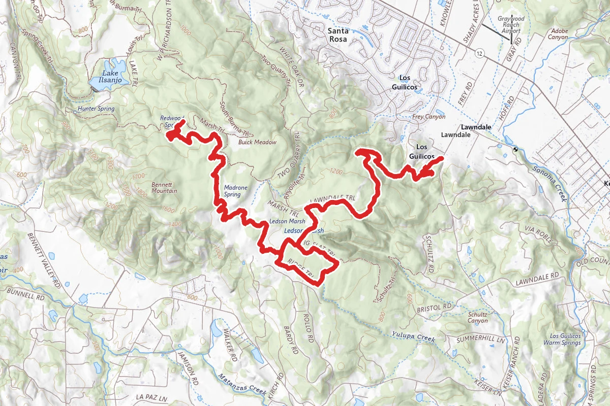 Lawndale, Marsh, Pig Flat and Ridge Trail