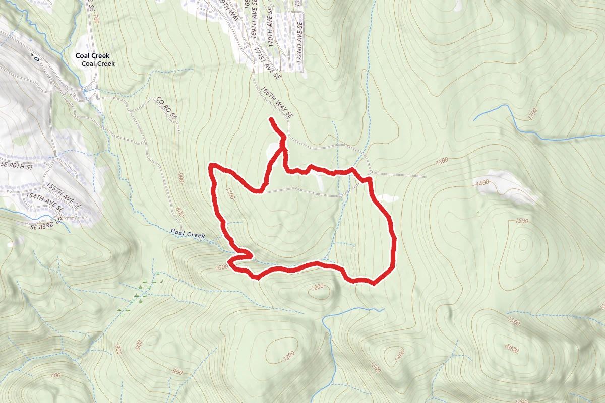 Cave Hole, Coal Creek Falls, Quarry, and Fred's Railroad Trail Loop