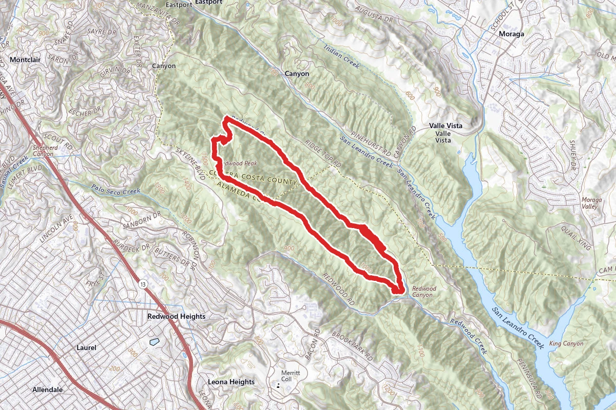 Stream, Redwood Peak and West Ridge Trail