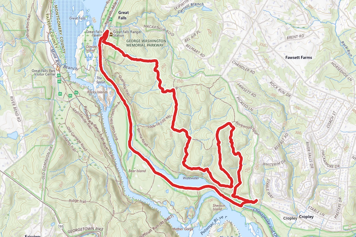Valley, Anglers Spur, Woodland, Gold Mine and Chesapeake and Ohio Canal Trail