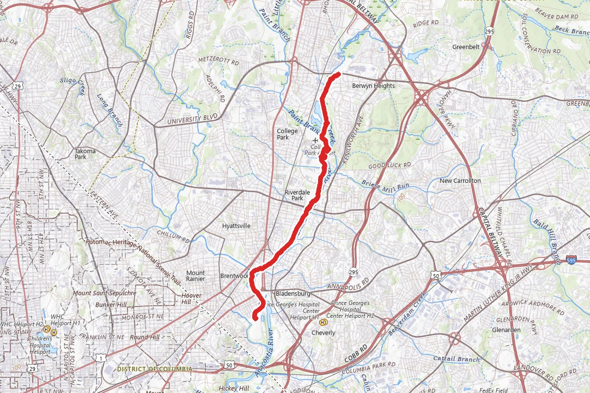 Indian Creek, Northeast Branch and Anacostia River Trail
