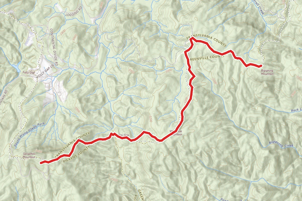 Sassafras Gap to Whiteoak Mountain and Bigspring Mountain