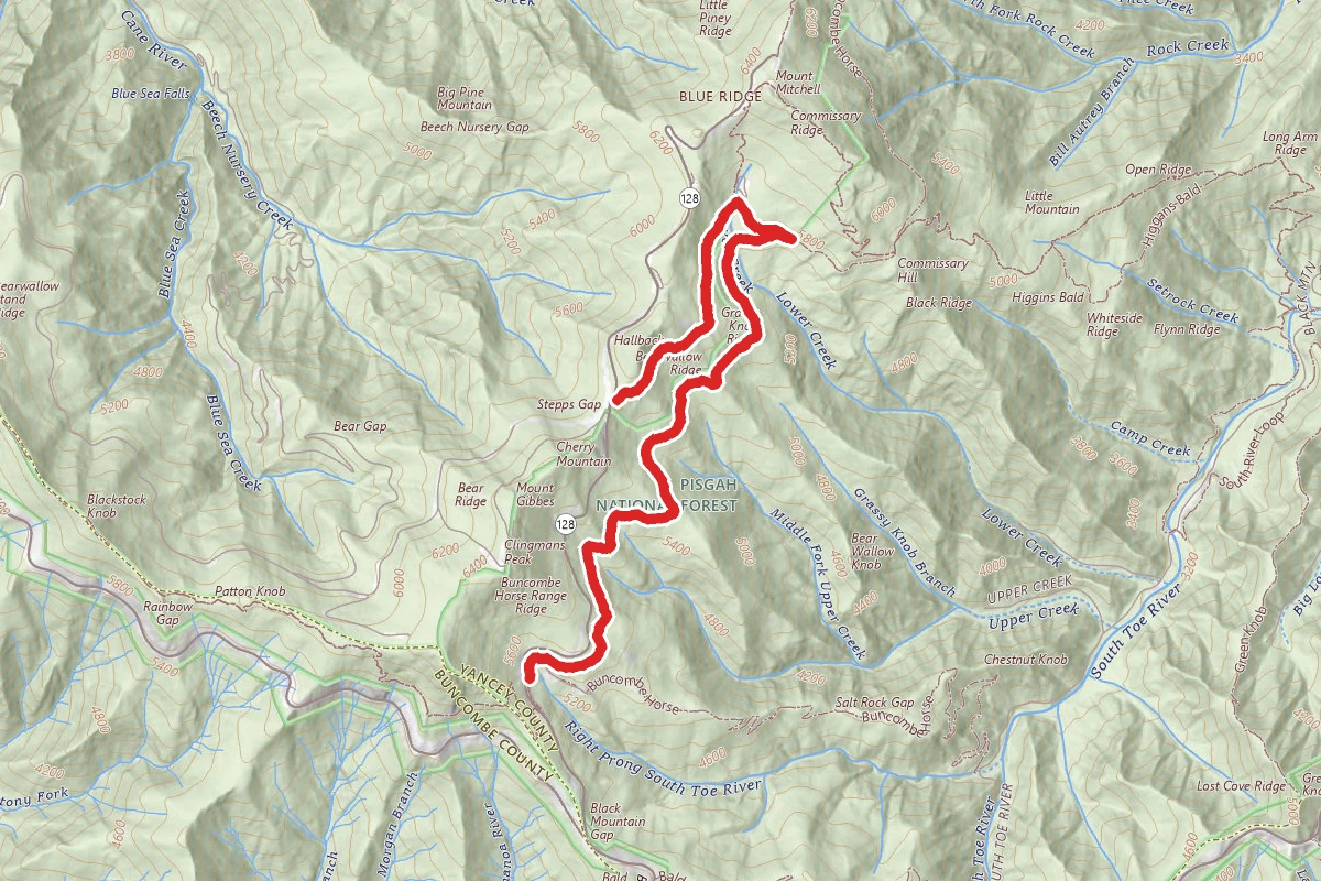 Cherry Mountain via Commissary Trail to Buncombe Range Trail